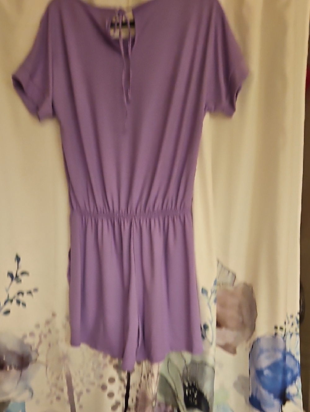 Lavender Short-Sleeve Drawstring Romper - Picture 7 of 8